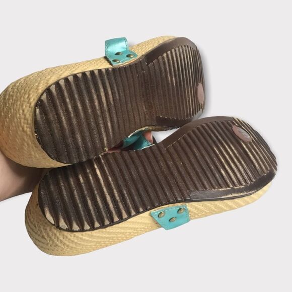 Reindeer Womens‎ Low Wedge Turquoise Sandals,Embellished slip On - Picture 2 of 10